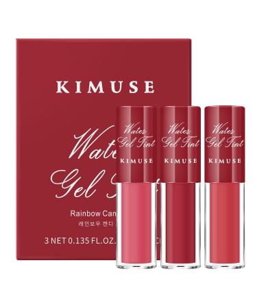 KIMUSE Water Lip Tint 3 Colors Set  Vivid High Pigment  Moisturizing & Non-sticky Finish Lip Stain  Long Lasting Lightweight Lip Tints  0.4 fl.oz  12g TRIO