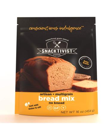 Snacktivist Foods - Artisan Multigrain Bread Mix, No Knead, Easy, Gluten-Free, Non-GMO 16 oz 1 Pound (Pack of 1)