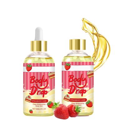 Lot de 2 huiles corporelles hydratantes la fraise - Apaise la peau - Parfum naturel - Parfum longue dur e - P n tre sans graisse - Pour tous les types de peau - 60 ml