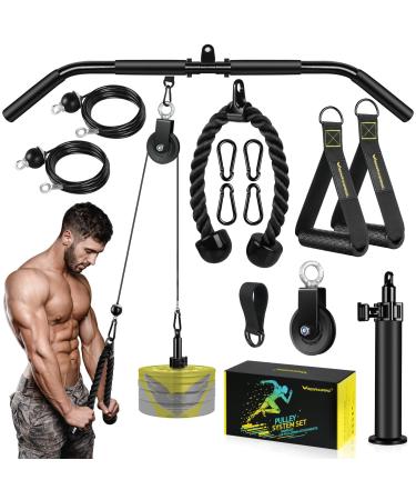 Fitness LAT and Lift Pulley System Gym - Upgraded LAT Pull Down Cable Machine Attachments, Loading Pin, Handle and Tricep Rope, for Biceps Curl, Forearm, Triceps Exercise Gym Equipment Black