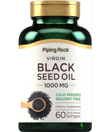 Piping Rock Black Seed Oil Softgel Capsules | 1000mg | 60 Pills | Cold Pressed Solvent Free | Non GMO Gluten Free Supplement