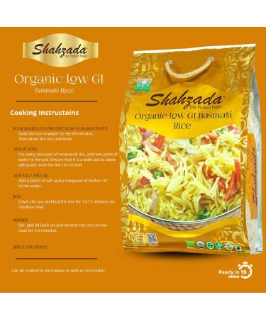 Shahzada Diabetic Friendly Basmati Rice 10 lbs | Low G.I. Index | USDA Certified Organic | Extra Long Grain | Vegan & Non-GMO | Resealable Bag for Freshness - Buy Online on GoSupps.com