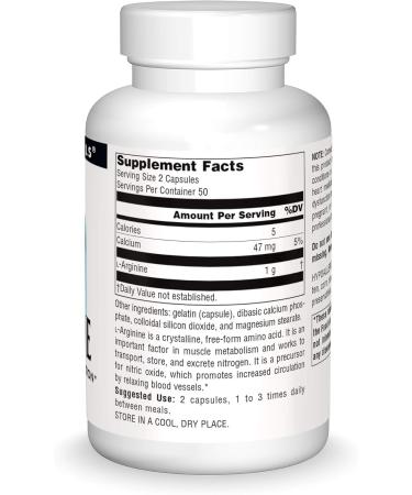 Source Naturals Free Form L-Arginine, Promotes Increased Circulation* - 500mg - 100 Capsules - Buy Online on GoSupps.com