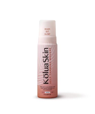 KoluaSkin by Koluawax Self Tanner Mousse Medium - Natural-Looking Sunless Body Fake Tan - Dries Quickly w/No Streaks Hydrates Skin - Light Tropical Scent Dermatologist-tested for Sensitive Skin 7oz Medium Tanning Mousse