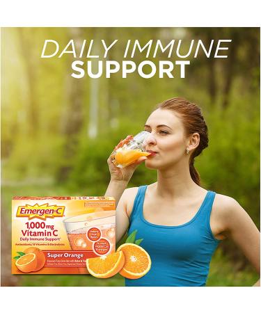 Emergen-C 1000mg Vitamin C Powder with Zinc and B Vitamins - 60 Count, Super Orange Flavor - Buy Online on GoSupps.com