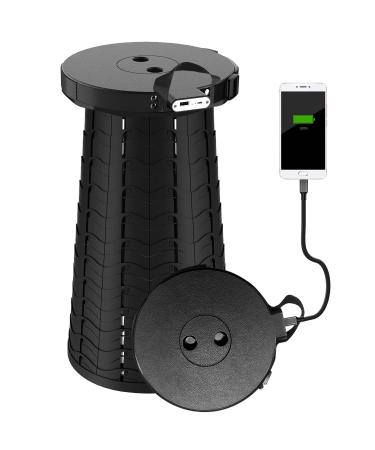 Arcwares Portable Charging Stool with Power Bank and USB Nightlight, Collapsible Retractable Folding Camping Stool Seat for Indoor Outdoor, 4400 mAh Charger for iPhone Android Black