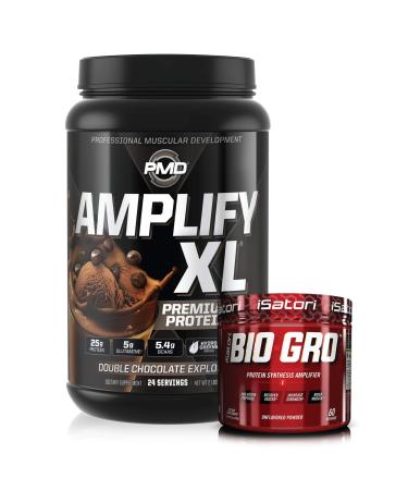 PMD Sports Amplify XL Premium Whey Protein Double Chocolate Explosion (24 Servings) & iSatori Bio-GRO Unflavored (60 Servings)
