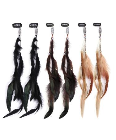 MWOOT Feather Clip in Hair Extension 6Pcs  Handmade Feather Hair Clips  Hippie Hair Headwear  Halloween Cosplay Hairpin Tassel Headdress Accessories