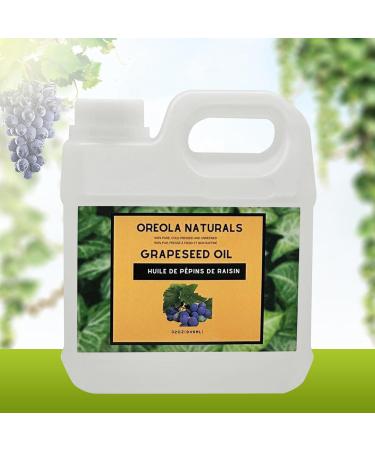 Grapeseed Oil 32Oz /946ml- 100% Pure and Natural Cold Pressed and Unrefined Oil For Face Skin and Hair by Oreola Naturals - Buy Online on GoSupps.com