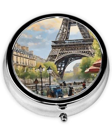Romantic Paris Eiffel Tower Mini Round Pill Box | 3 Compartment Travel Pill Organizer | Portable Medicine Case for Home & Office - Buy Online on GoSupps.com