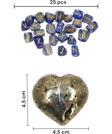 Zack & Milo Cluster Pyrite Heart with Lapis Lazuli Runes Stones Set | Fool's Gold Pyrite Cluster Heart Stone for Healing Crystal Reiki Vastu Chakra Meditation Positive Energy - Buy Online on GoSupps.com