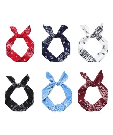 Wire Headbands for Women Paisley Twist Bow Hair Bands Bunny Ears Headwraps Wire Hair Holder Hair Accessories for Workout Yoga Running Soccer Sports Pack of 6