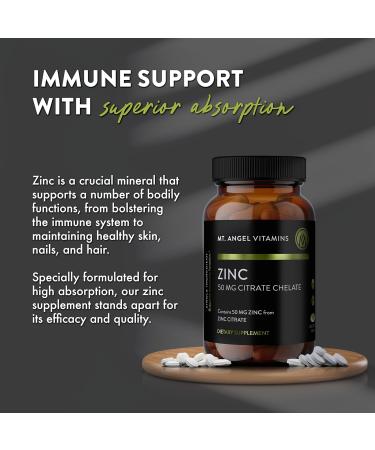 Mt. Angel Vitamins - Zinc Citrate 50mg - Zinc 50 mg Citrate Chelate - Natural Zinc Supplements Made in USA - 60 Vegetarian Tablets - Buy Online on GoSupps.com