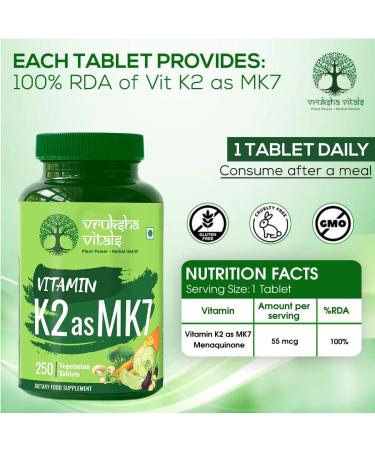 Kavir Vitamin K2 as MK7 55mcg per Tablet - 250 Tablets - Plant Based Vegan Vitamin K Capsules/Tablets Supplement - Buy Online on GoSupps.com