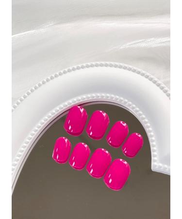 Fuscia Pink Square Short Press On Nails - 24 Pcs Glossy False Nails for Women & Girls | Artifical Acrylic Nails with Designs - Style 14 - Buy Online on GoSupps.com