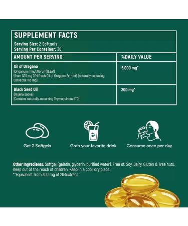 Resilia Oil Of Oregano Softgels with Black Seed Oil 6000mg Organic Oregano Oil Capsules for Immune & Digestive Support Non-GMO, Gluten-Free Softgels Natural Herbal Wellness Supplement Pack of 3 - Buy Online on GoSupps.com