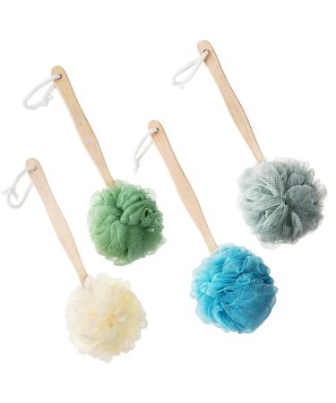 4 Pack Large Bath Puff Loofah Sponge With Long Handle Shower Loofah, Bath Body Back Brush, Spa Brush for Women and Men(4 Color) Multi-colored