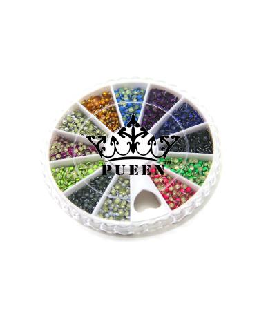 PUEEN 3d Nail Art Wheel 2mm Round Metal Studs Wheel 6 Neon and 6 Metallic Colors Gold & Silver for Cellphones & Nails Decorations Over 2400pcs