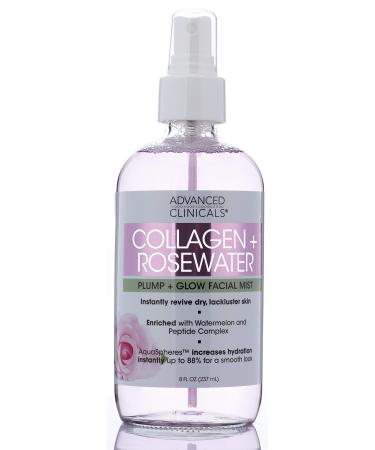 Advanced Clinicals Collagen + Rosewater  Pump + Glow Facial Mist 8 fl oz (237 ml)