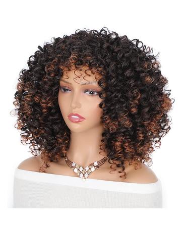 Afro Curly Wig with Bangs - Dark Brown Shoulder Length Synthetic Kinky Curly Wig for Black Women - Buy Online on GoSupps.com
