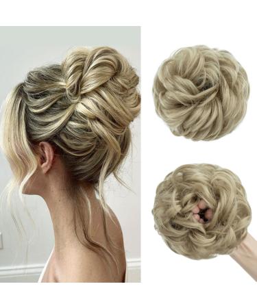 Tess hair part with rubber band 55g lured hair tie with hair medium blonde large bun hair part Haardutt synthetic hair extension for women girls 55 g medium blonde