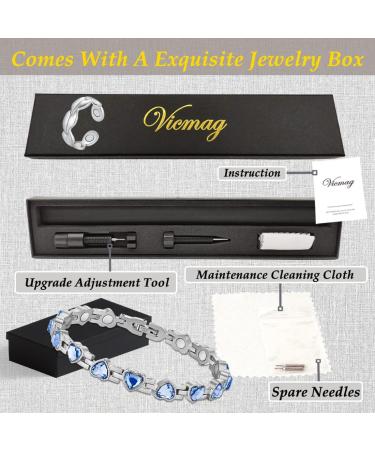 Vicmag Titanium Steel Lymphatic Drainage Magnetic Bracelet for Women - Ultra Strength Adjustable Bracelet with Removal Tool and Gift Box - Blue Heart Crystal - Buy Online on GoSupps.com