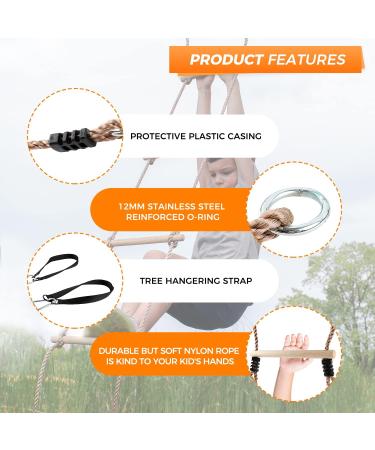 Autofonder 6.6Ft Nylon Rope Ladder for Kids Outdoor Treehouse Ninja Warrior Obstacle Course - Premium Wooden Hanging Exercise Equipment - Buy Online on GoSupps.com