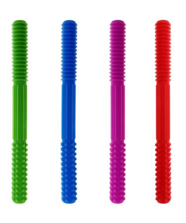 Munchewy Sensory Teething Tubes (4 Pack) - Soft Silicone Chew Toy for Babies, Toddlers, Kids with Special Needs - Autism, ADHD, SPD - BPA-Free (Blue Green Purple Red) - Buy Online on GoSupps.com