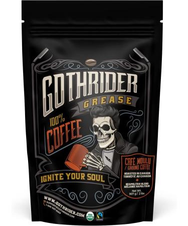 GothRider Grease Ground Bean Coffee (2lbs) - USDA FairTrade and COR Certified Organic Coffee Beans Slow-Roasted Coffee Beans Neapolitan Blend Dark Roast Ground Bean Coffee