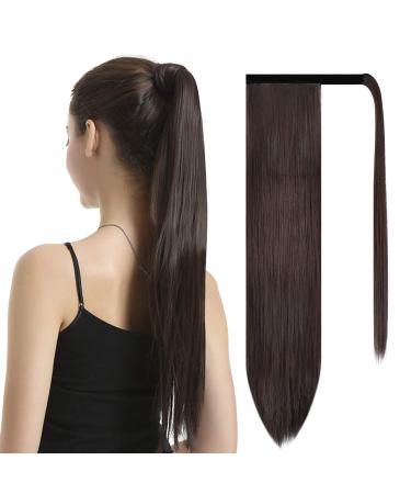 BARSDAR 26 inch Ponytail Extension Long Straight Wrap Around Clip in Synthetic Fiber Hair for Women - Dark Brown 26 Inch (Pack of 1) Dark Brown