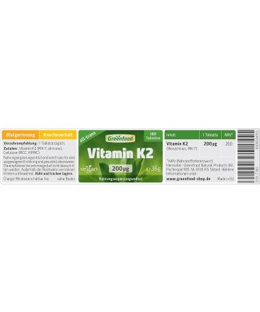 Vitamin K2 (MK7 All-Trans) 200 g - High-Dose Vegan Tablets for Blood Clotting & Bone Health - 180 Tablets No Additives Non-GMO - Buy Online on GoSupps.com