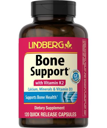 Lindberg Bone Support Calcium Complex | 120 Capsules | with Minerals Vitamin K2 and D3 | Non-GMO Gluten Free Supplement 30.0 Servings (Pack of 1)