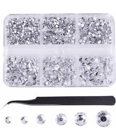 1600 pieces of Glitter Rhinestones for Nails Transparent Crystal and Diamond Crystal AB Nail Art Decorations with 1 Tweezer (6 Sizes) (1600 Pieces) - Buy Online on GoSupps.com