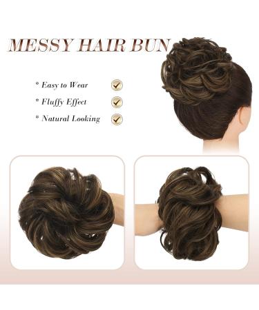 Fine Hair Part with Rubber Band | Dutt Hair Tubes & Synthetically Hair Extensions for Women & Girls - Dark Brown & Caramel Blonde 38g - Buy Online on GoSupps.com