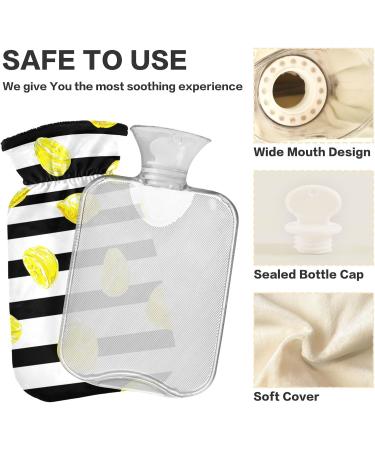 NAANLE Striped Lemon Heat Bottle - 1L Transparent Hot Water Bottle with Cover for Bed & Pain Relief - Ideal for Heat & Cold Therapy - Buy Online on GoSupps.com