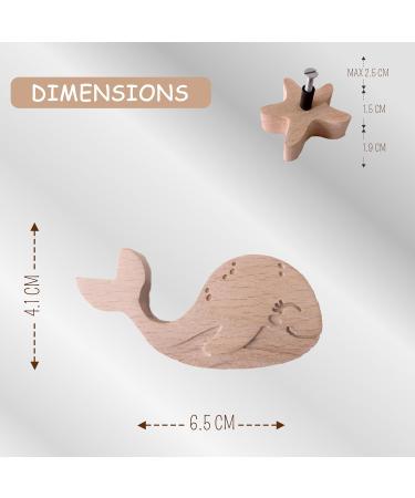 Coffelli Whale Wooden Knobs for Children's Room - 2 Animal Dresser & Wardrobe Handles | Beech Wood Furniture Accents - Buy Online on GoSupps.com