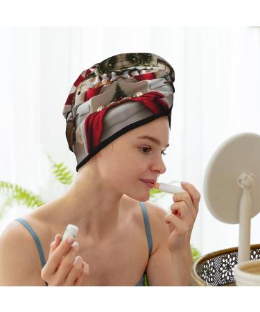 Farmhouse Christmas Coral Velvet Dry Hair Cap | Ideal for Home Travel Pool Parties & More - Buy Online on GoSupps.com