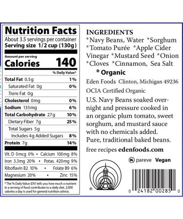 Eden Organic Baked Beans with Sorghum & Mustard, Navy 15 oz (12-Pack) - Healthy & Delicious - Buy Online on GoSupps.com