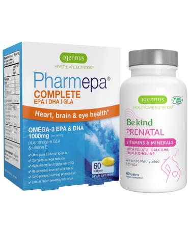 Advanced Prenatal Multivitamin & Pharmepa Complete EPA DHA rTG Omega 3 1000mg Pregnancy Support Bundle by Igennus