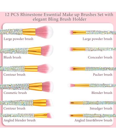 13 Pieces Rhinestone Makeup Brushes Set Bling Crystal Professional Face Cosmetics Blending Liquid Foundation Powder Concealer Eye Shadows Make up Beauty Tool Glitter with Holder (Silver) Silver Pink - Buy Online on GoSupps.com