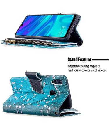 Miago Leather Wallet Case for Huawei Y7 2019 - 9 Card Slots Colorful Zip Flip Blue Flower PU Leather Cover - International Shipping Available - Buy Online on GoSupps.com
