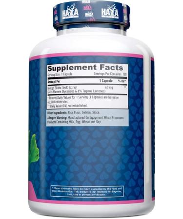 Haya Labs Ginkgo Biloba 60mg 120 Capsules - Buy Online on GoSupps.com