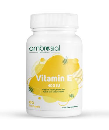 Ambrosial Vitamin E Capsules for Skin & Face VIT E 400 IU| Natural & Pure Vitamin E Oil Capsules |Highly Absorbable & High Strength| Hair Skin & Nail Vitamins for Women & Men (Pack of 1-60 Softgels) 60 count (Pack of 1)