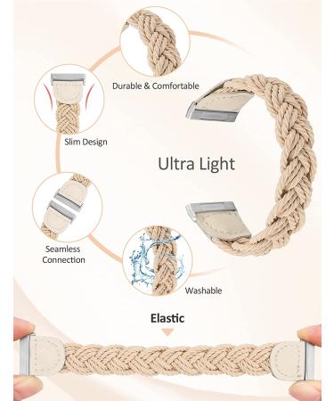 Minyee Braided Bands for Fitbit Versa 3/Sense - Light Khaki Small | Elastic Stretchy Nylon Wristband | Slim Designer Replacement Bracelet - Buy Online on GoSupps.com