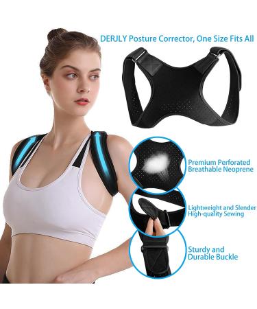 DERJLY Posture Corrector - Adjustable Upper Back Support for Men and Women, Comfortable Back Straightener for Improved Posture and Pain Relief (Black) - Buy Online on GoSupps.com