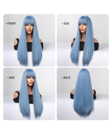 Allbell Long Straight Blue Wig for Women - Synthetic Wig with Bangs | Perfect for Cosplay & Everyday Wear - Buy Online on GoSupps.com