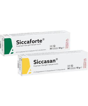 Siccasan & Siccaforte Eye Gel for Dry Eyes | for Night & Day Use | Intensive Dry Eye Gel with Carbomer & Dexpanthenol | Corneal Gel & Eye Lubricant | Hydrates Dry Eyes | Soothes Sore and Red Eyes. 0.35 Ounce (Pack of 2)