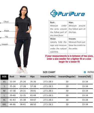 PuriPure Women's Classic V-Neck Scrub Set - Black, Size Medium | Nurse Scrub Set with 7 Pockets and Jogger Pants - Buy Online on GoSupps.com