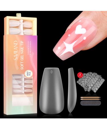 Saviland Soft Nail Gel Nail Tips - 480PCS Short Coffin Full Cover Nail Tips 15 Sizes Matte False Nail Tips Acrylic Nail Tips No Files for Valentine Gift Nail Extensions Nail Art Home DIY A2-Short Matte Coffin Nail Tips