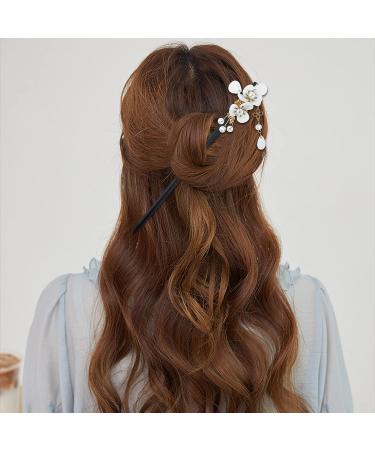 4 Pcs Retro Wooden Flower Hair Chopsticks Set - Japanese Chinese Hair Stick Vintage Hanfu Pins Headdress for Women - Buy Online on GoSupps.com
